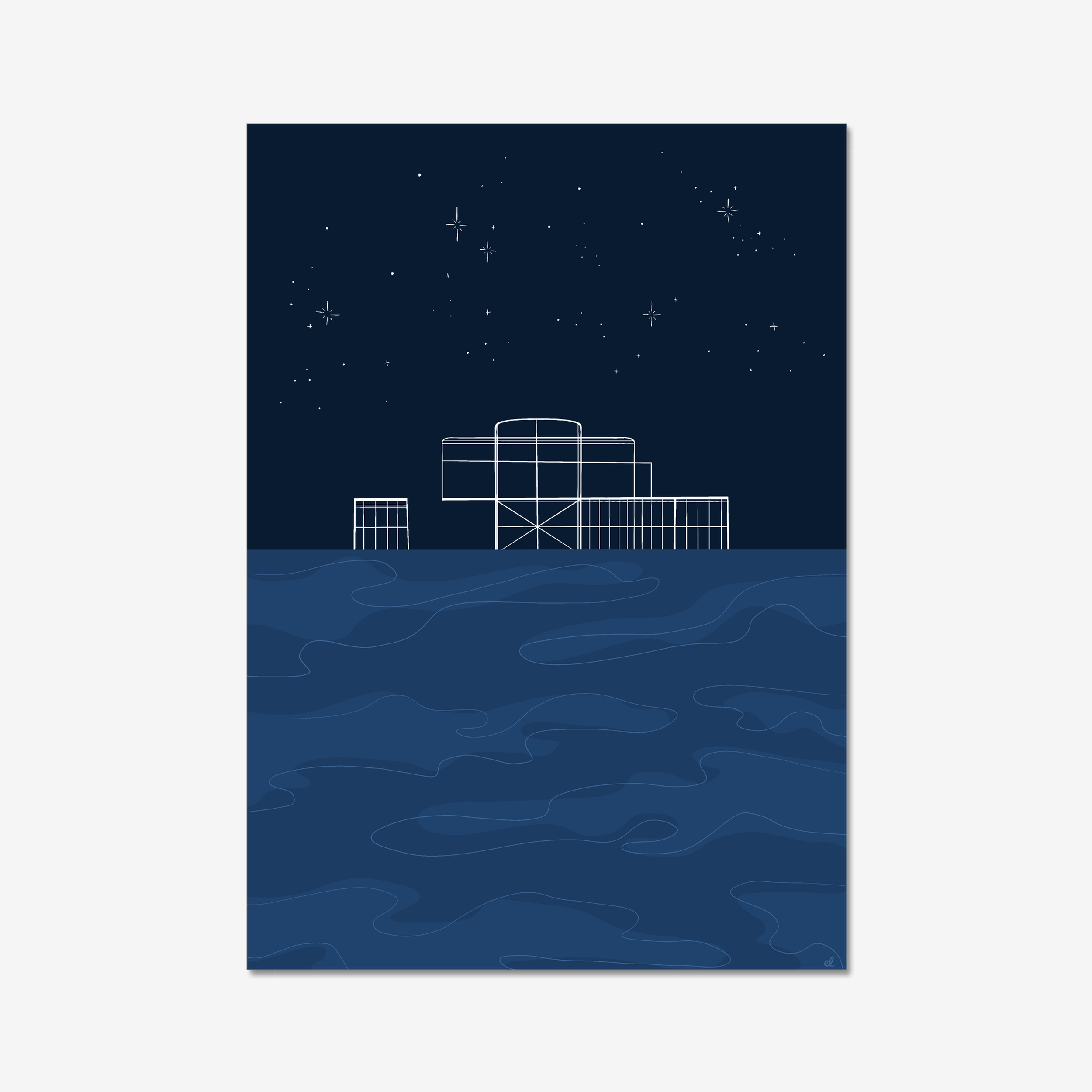 Brighton Old Pier Night Giclee Art Print